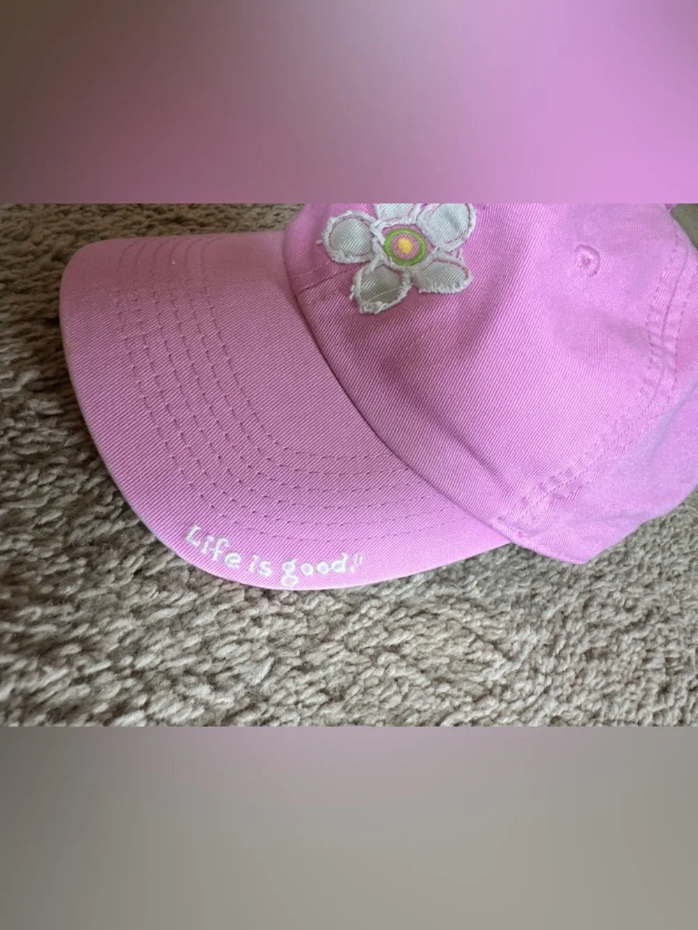 Pink Daisy Embroidered Baseball Cap. - Picture 2 of 6